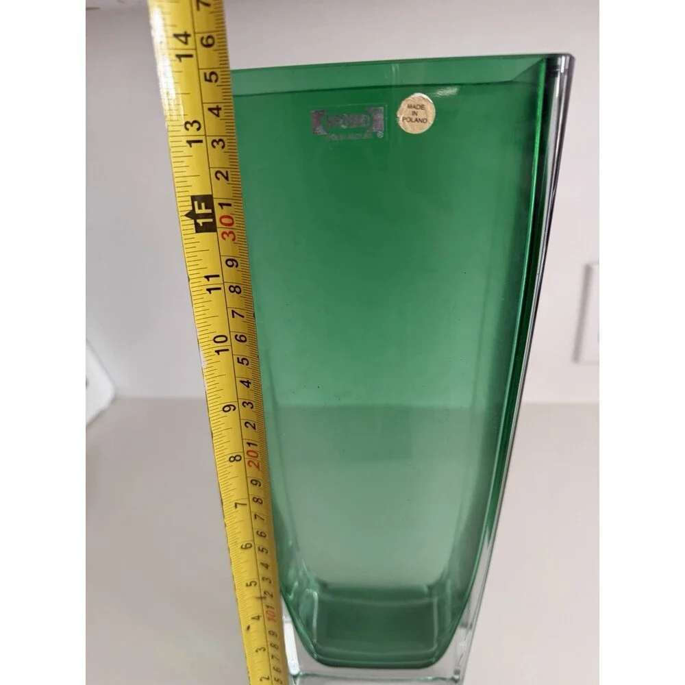 KROSNO Poland flower vase vintage craft made in Poland green Christmas 13.5 inch
